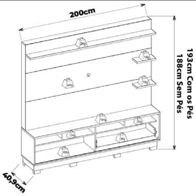 Estante para Home Theater e TV até 70 Polegadas Campeche Freijó e Off White Estante para Home Theater e TV até 70 Polegadas Campeche Freijó e Off White